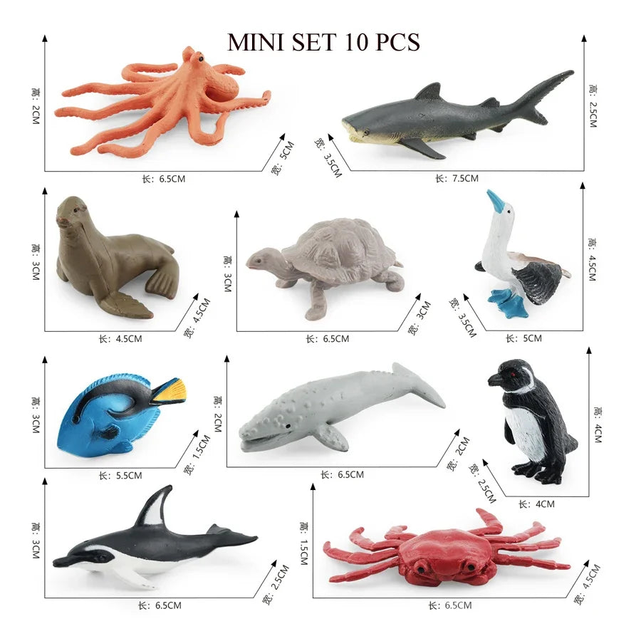 Realistic Mini Ocean Animal Figurines Plastic Marine Sea Creatures Whale Shark Dolphin Turtle Penguin Model Playset Gift for Kid