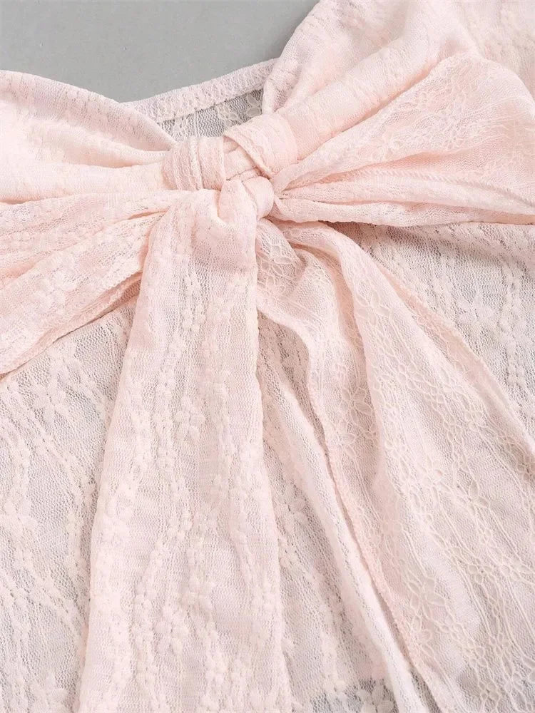 Bow knot Lace Halter Top for Women Summer Sexy Floral Pattern Off the Shoulder Backless V-neck Crop Top Y2K Clothes