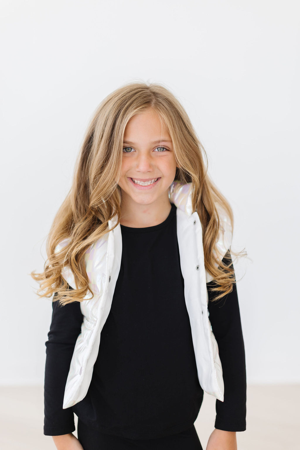 White Checker Puffer Vest