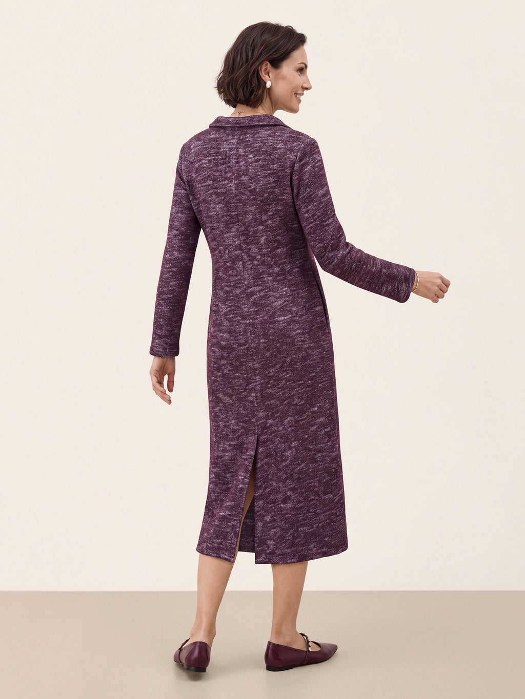 Wool Cotton Melange Collared Knit Midi Dress CORALIE