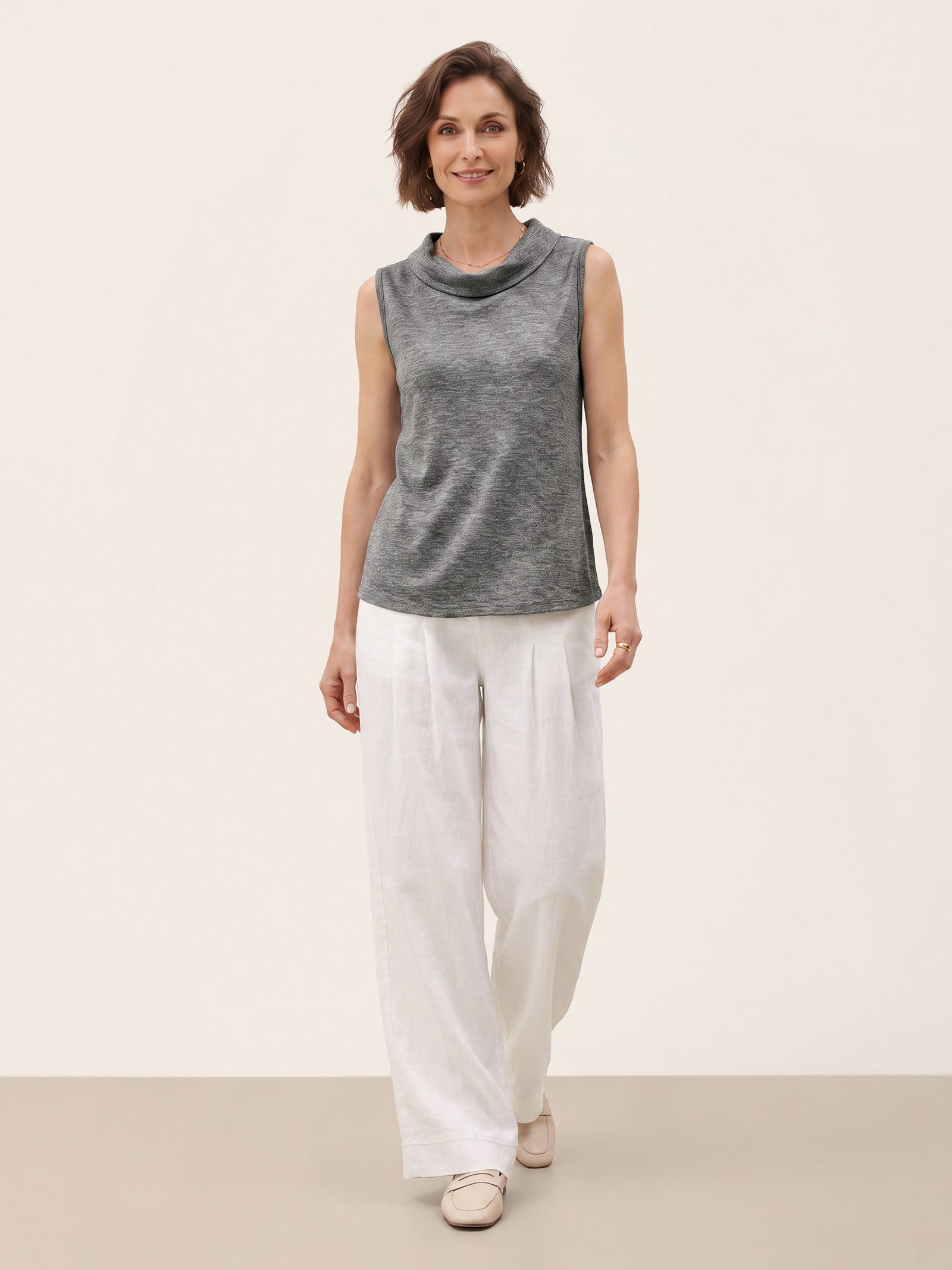 Wool Draped Collar Sleeveless Knit Top NADINE