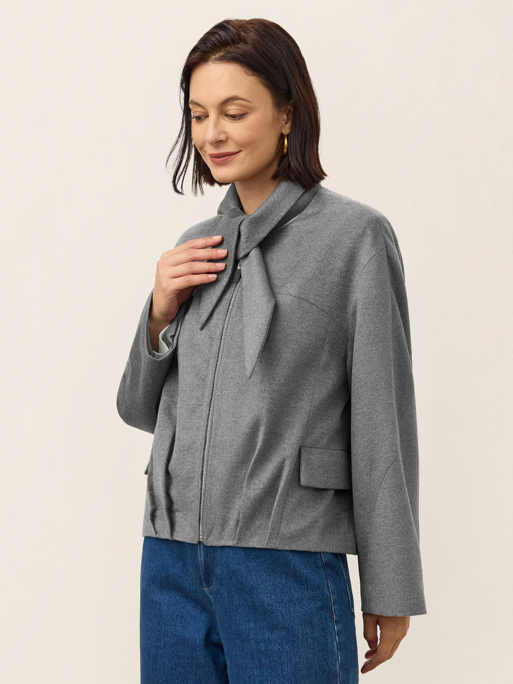 Wool Modular Scarf Collar Jacket MARIELA