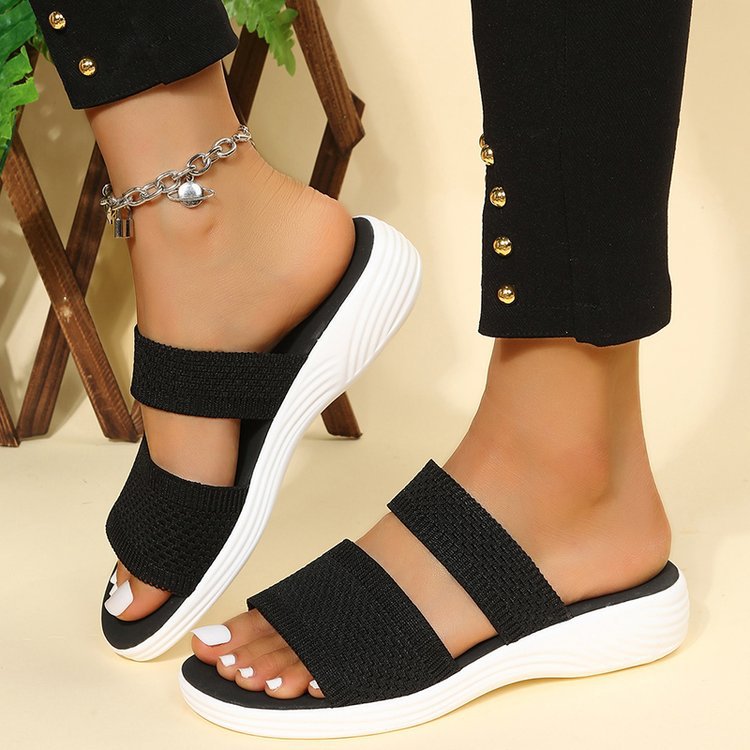 Large Size Fly Woven Mesh Casual Outdoor Platform Beach Sandals