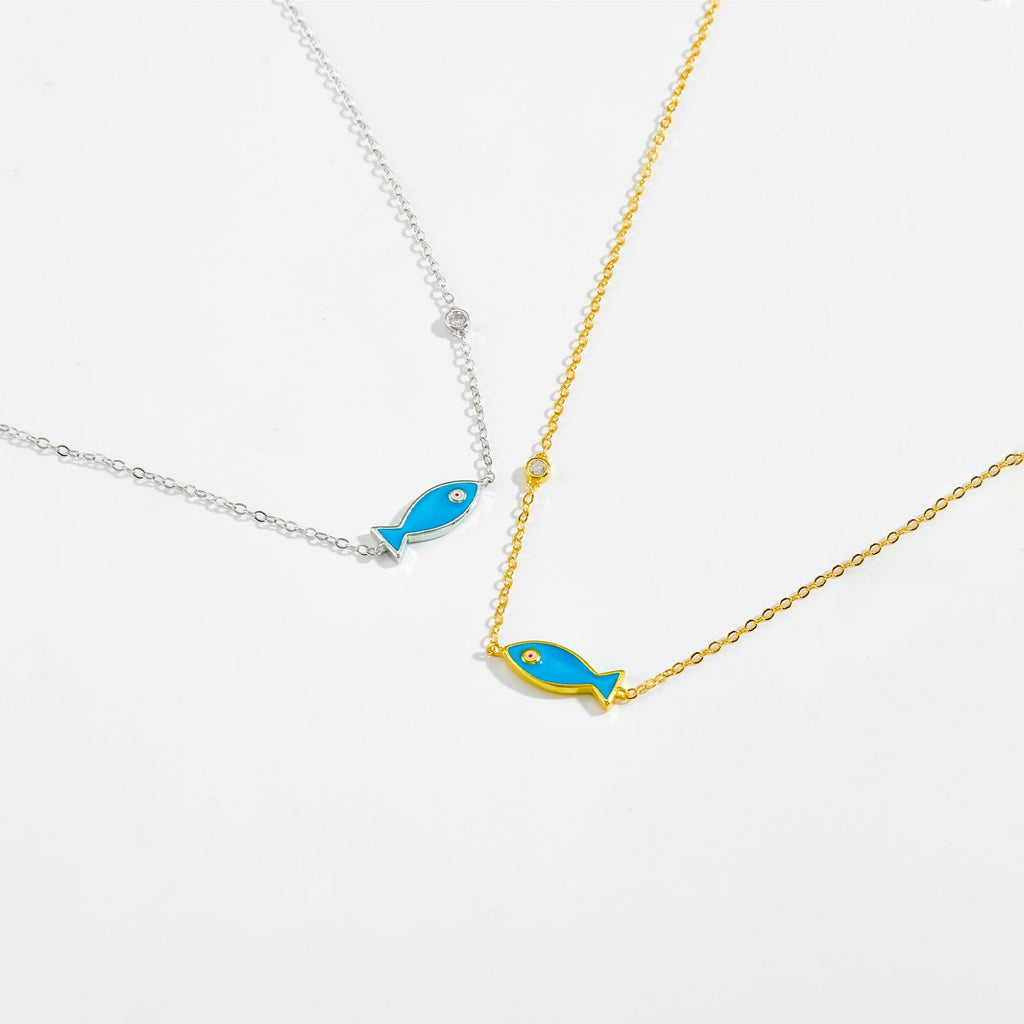 Diamond Fish Pendant S925 Silver Necklace