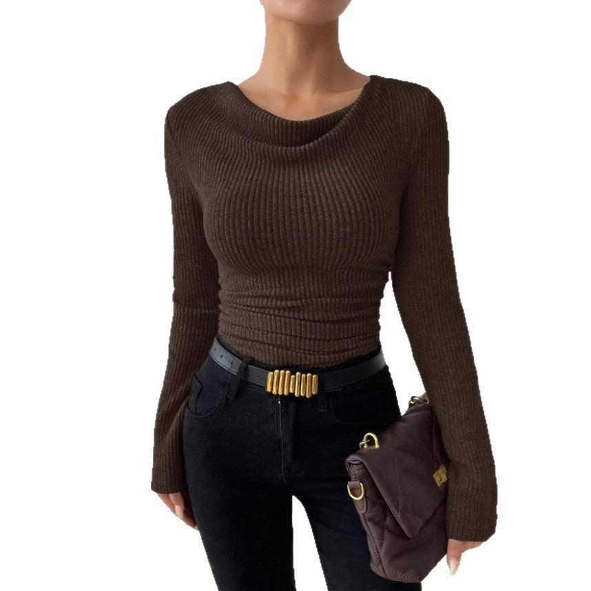 Autumn Bell Sleeve Draped Neck Slimming Knit Top