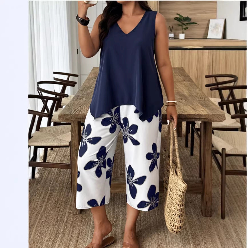 Women's Casual Elegant Printed Cropped Pants Set