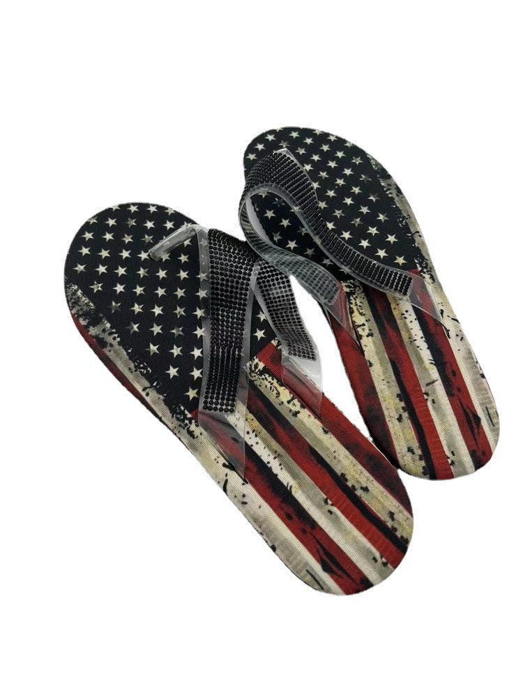 Plus Size Rhinestone Platform Outer Wedge Beach Flip-Flops