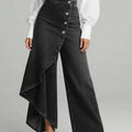 Denim Skort With Button Closure And Washed Finish For Women