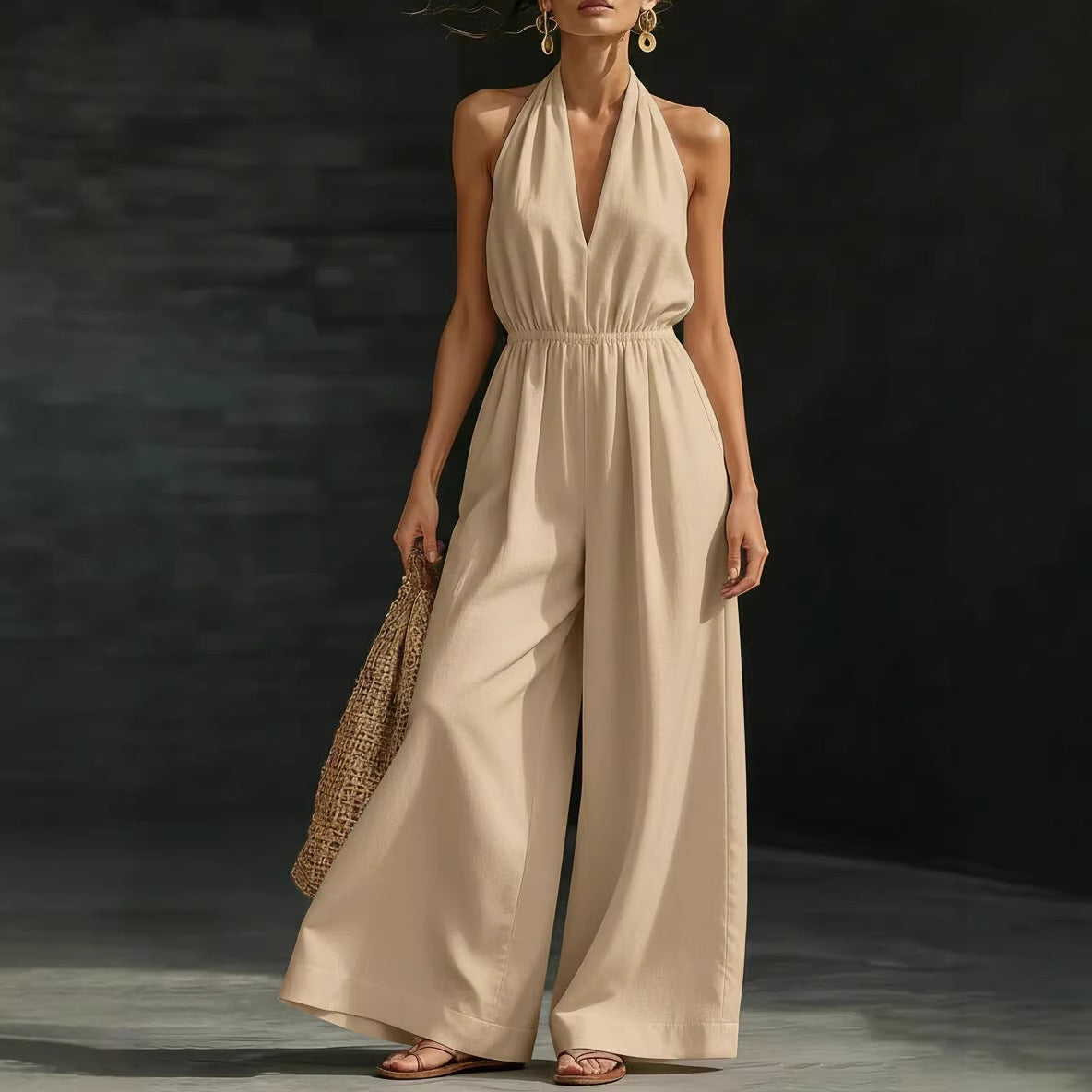 V-neck Halter Neck Jumpsuit For Women