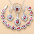 Inlaid Gemstone Pendant Earrings Necklace And Ring For Women 4 PCs Set