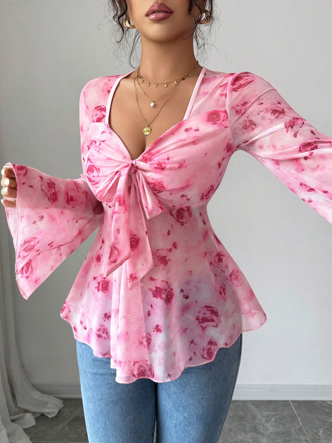 Garden Whisper Tie-Front Blouse