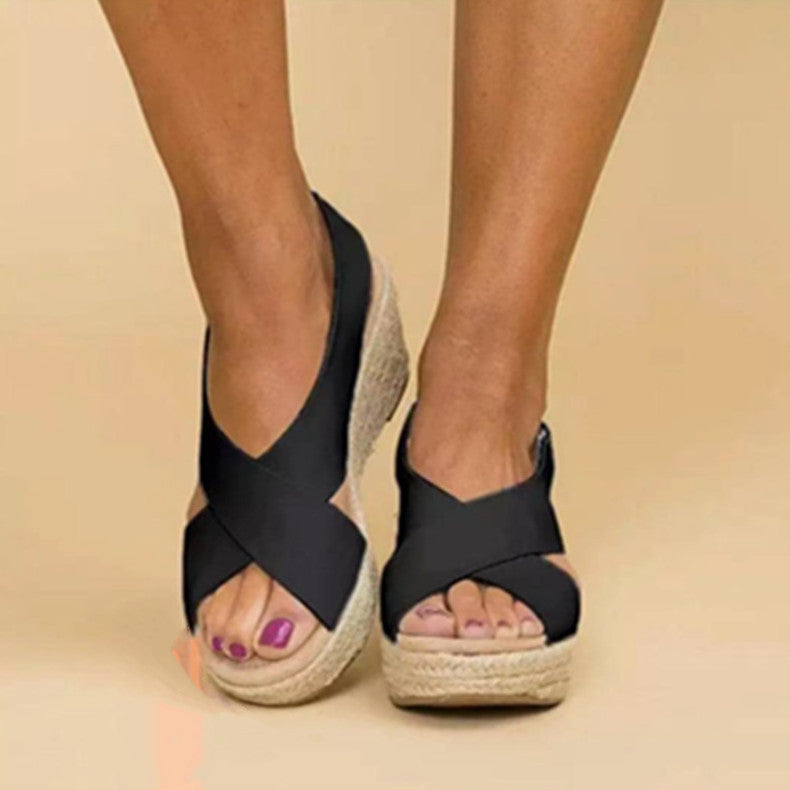 European And American Large Size Wedge Heel Women's Summer New Hemp Rope Platform Sandals And Slippers