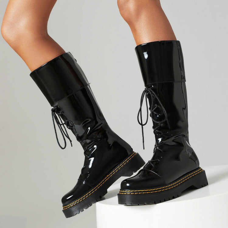 Womens High-heeled Lace-up Thigh-high Boots