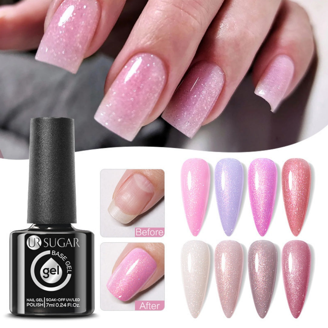 Reinforced Long-lasting No-file Base Coat With Shimmering Glitter Gel Polish
