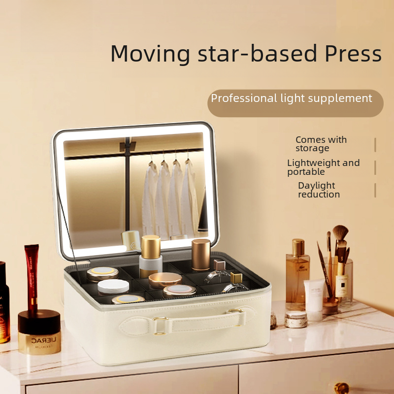 Portable LED Makeup Mirror with Storage for Girls