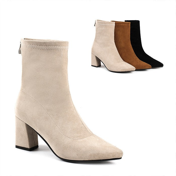Women's Ankle Winter High-heeled Mid-tube Pointed Toe Thick-heeled Martin Boots