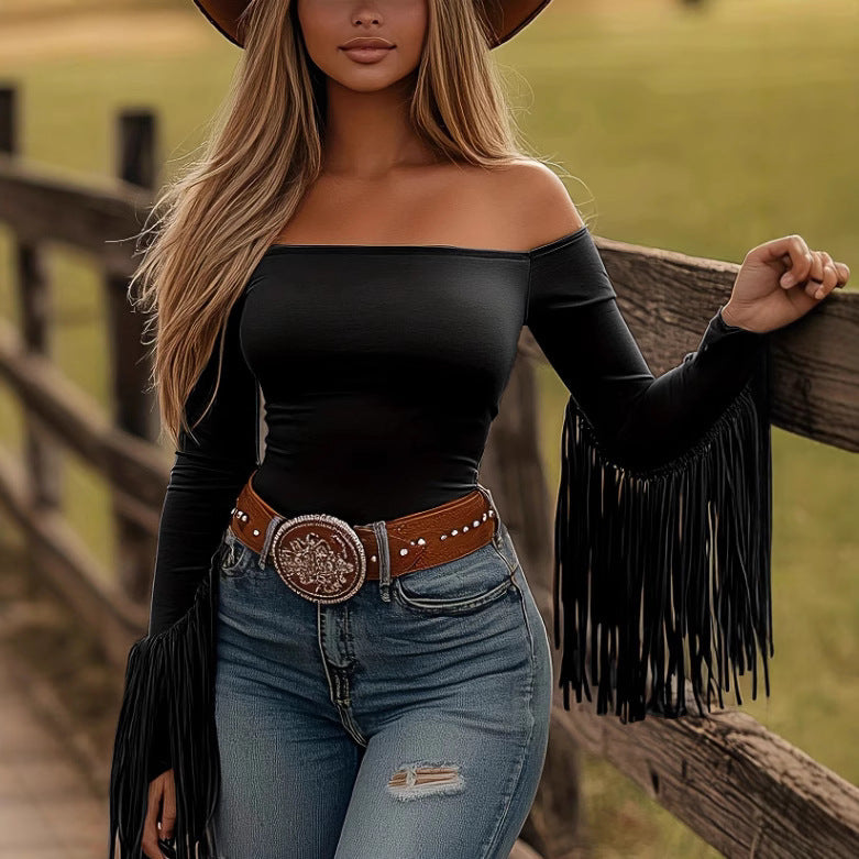 Retro Western Fringe Fitted T-shirt