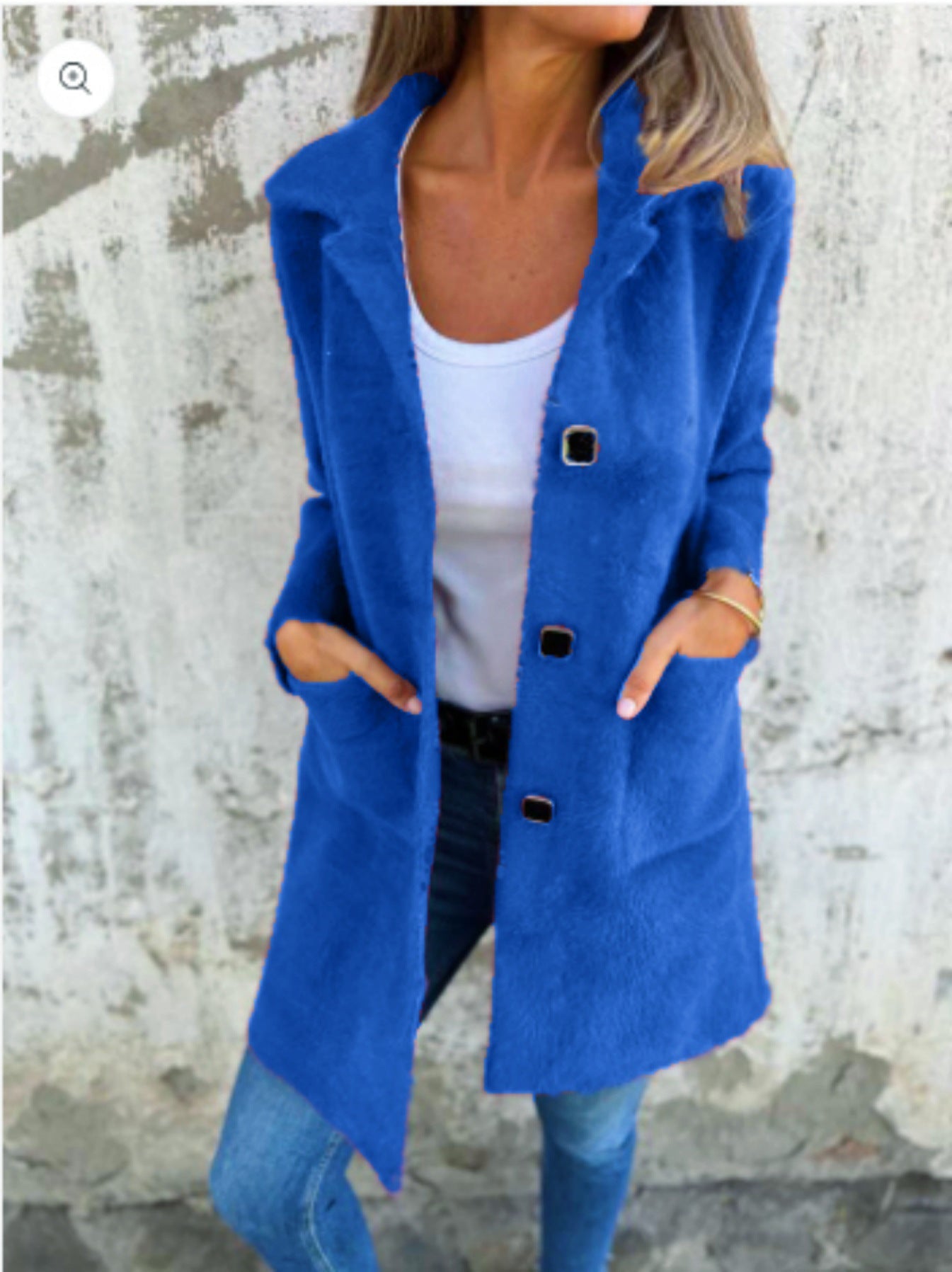 Single-breasted Polo Collar Pocket Mid-length Coat