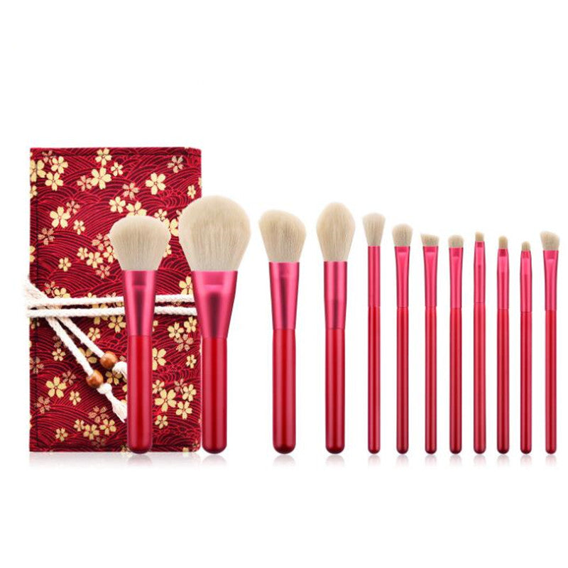 12-Piece Ruby Red Makeup Brush Set