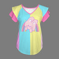 Kawaii Bunny Rainbow Ruffle V-Neck Play Tee