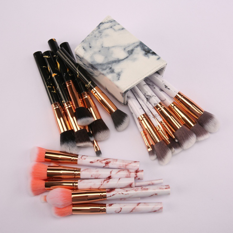 10-Piece Marble Pattern Makeup Brush Set