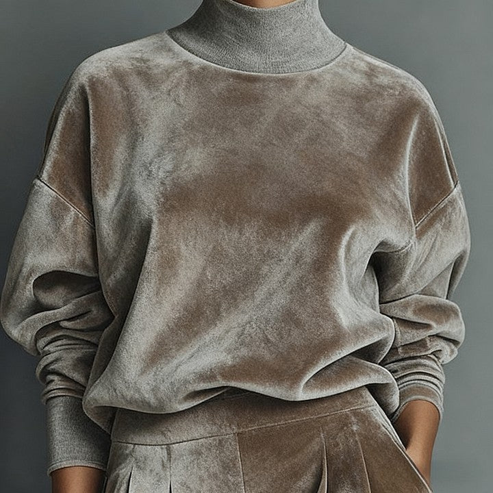 Casual Warm Velour Long-sleeved Solid Color High-neck Zipper Wide-leg Sportswear