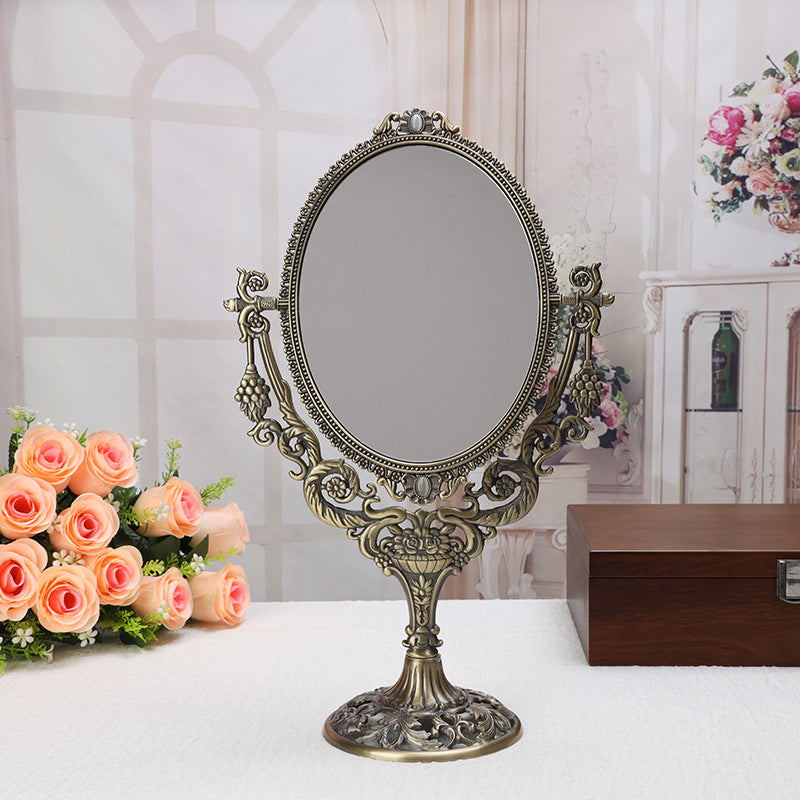 Rustic Double-Sided Makeup Mirror for Desktop Use