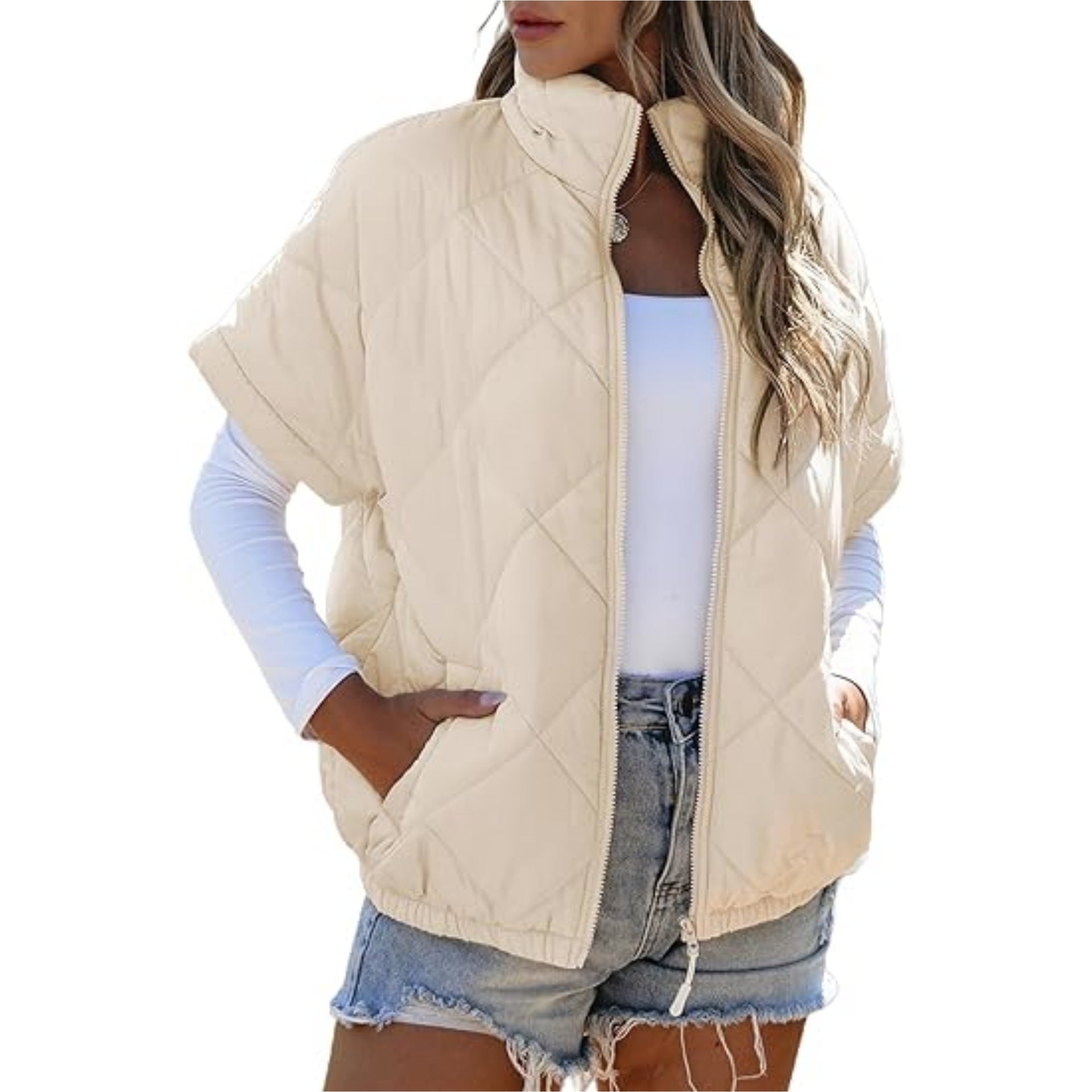 Casual Pocket Zipper Diamond Lattice Warm Jacket