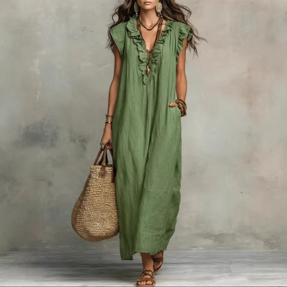 Women's Spring Summer Pocket Ruffle Elegant Dress