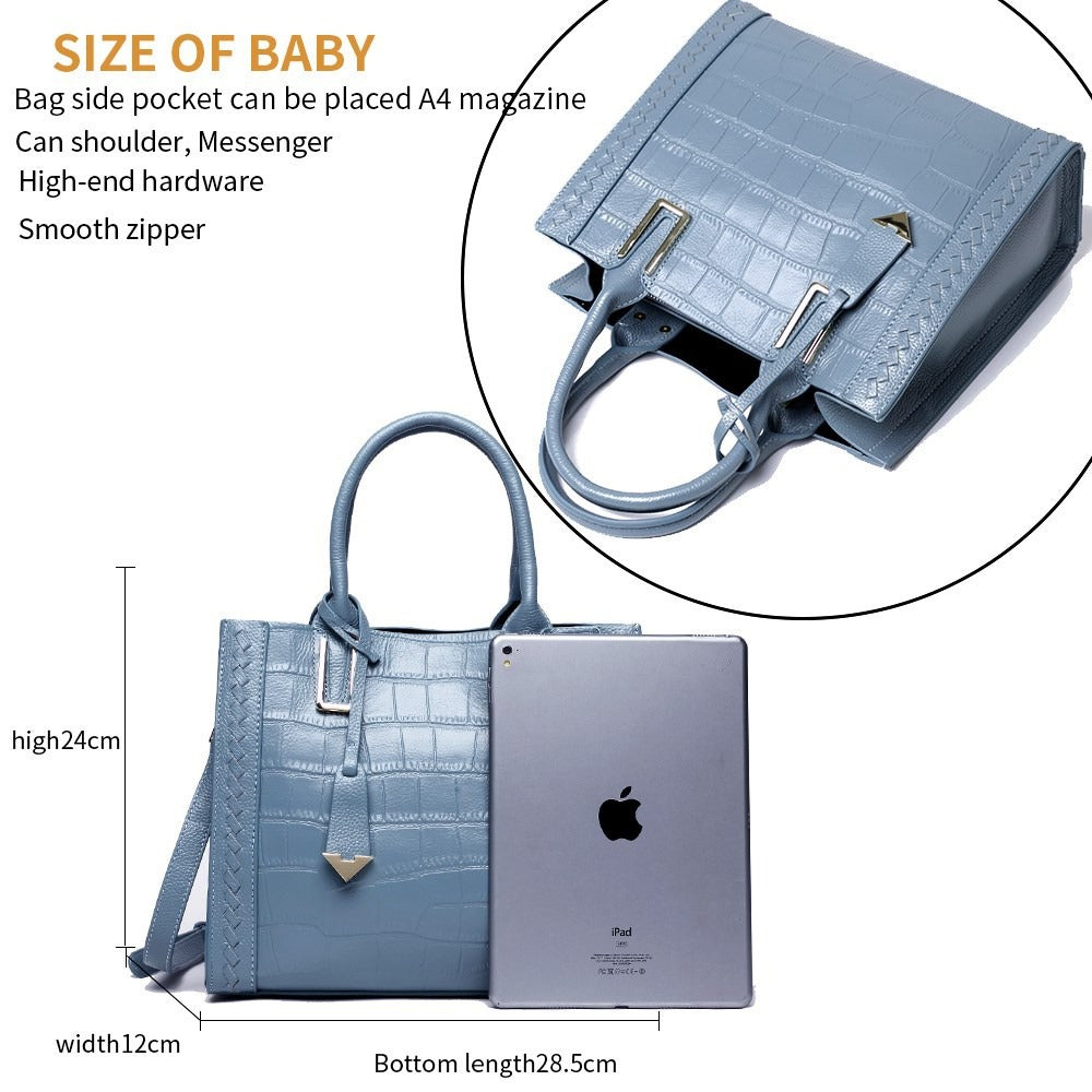 Pattern Woven Leather Tote Handbag for Women