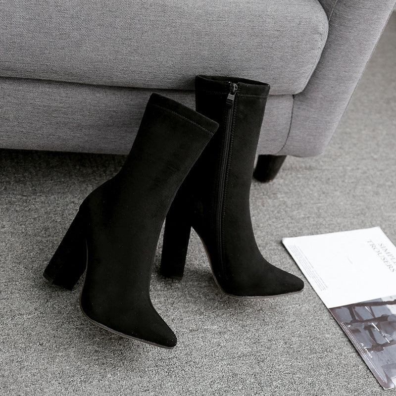 Nightclub Thick-heeled High-heeled Women's Boots Pointed Toe