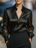 Solid Color Versatile Loose Satin Long Sleeve Shirt Women
