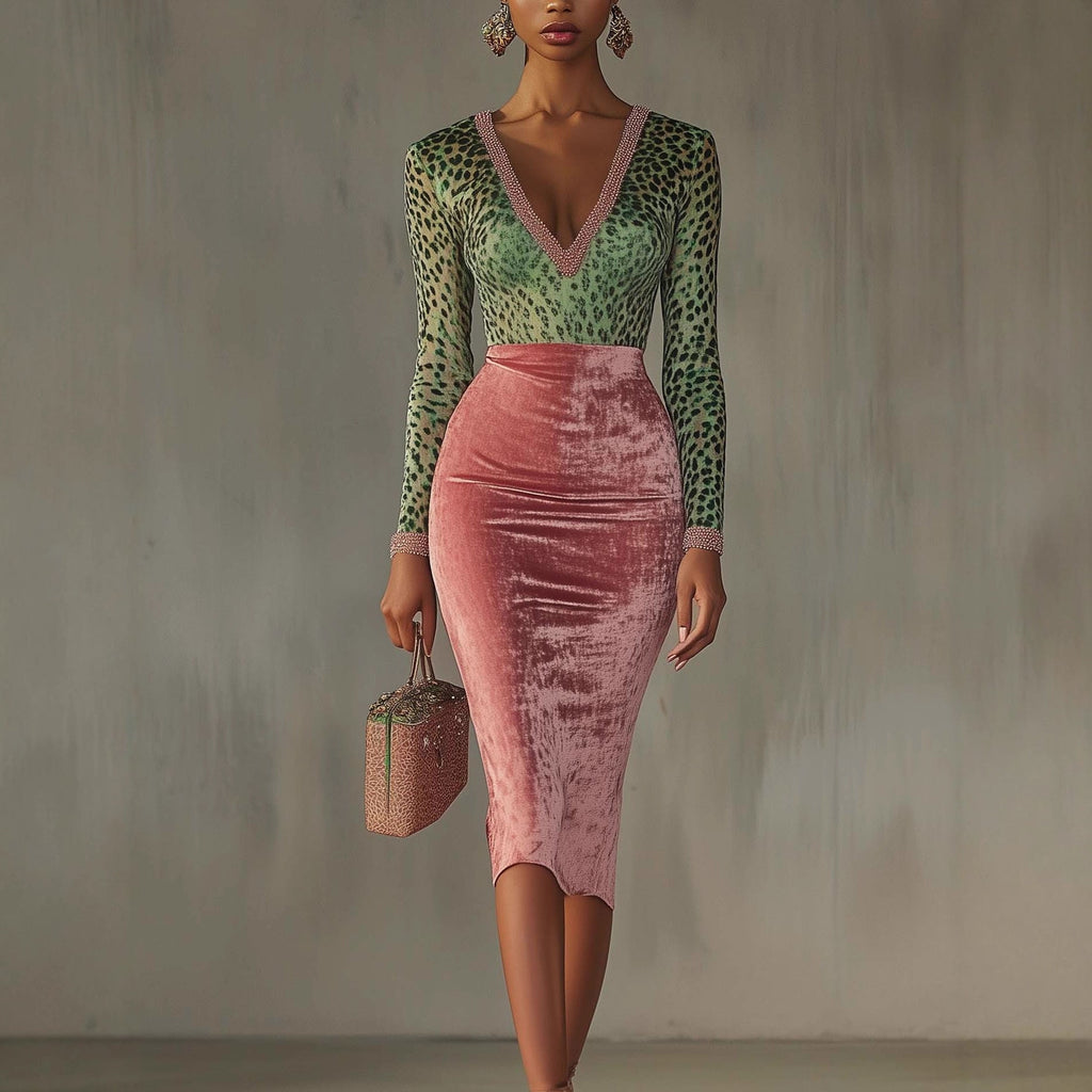 Shiny, Stretchy Velvet Bodycon High-waist Mermaid Skirt