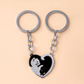 Love Heart Black White Cats Stainless Steel Couple Keychains