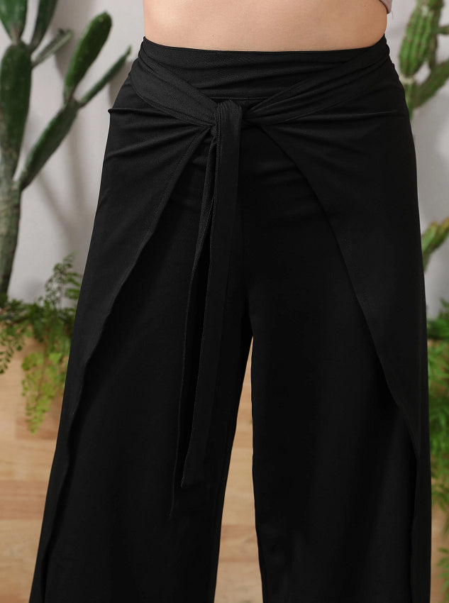 Solid Color Fashion Lace-up Waist Wide-leg Skort Women