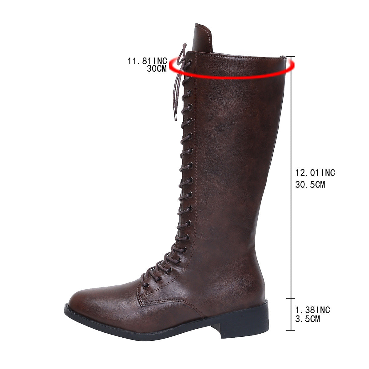Womens Stylish Round-toe Lace-up Knee-high Boots