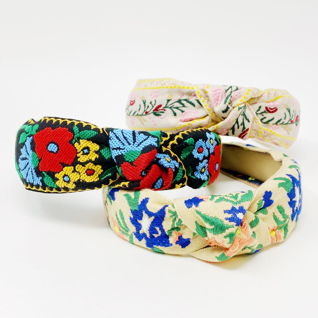 French Floral Embroidered Headband