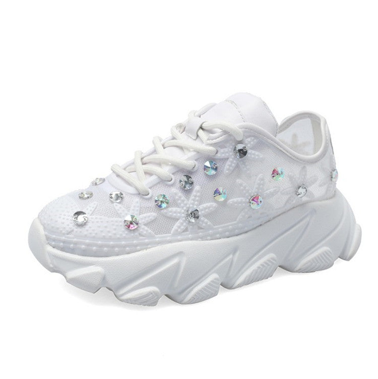 Women's Sneakers with Rhinestones - Casual White Shoes