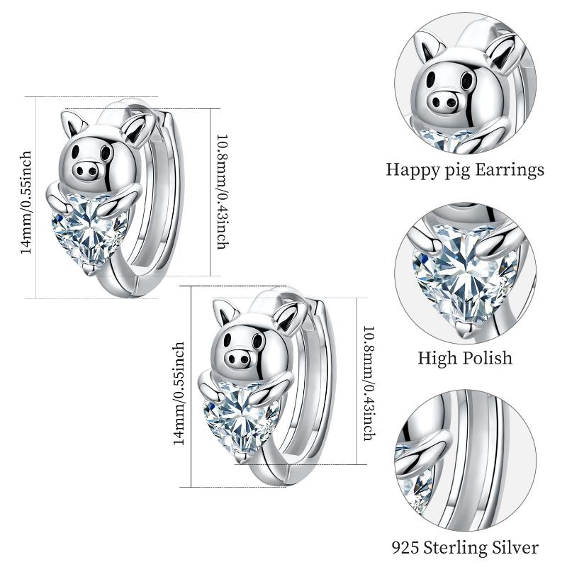 Hypoallergenic Cubic Zirconia Pig Small Cute Heart Huggie Hoop Earrings