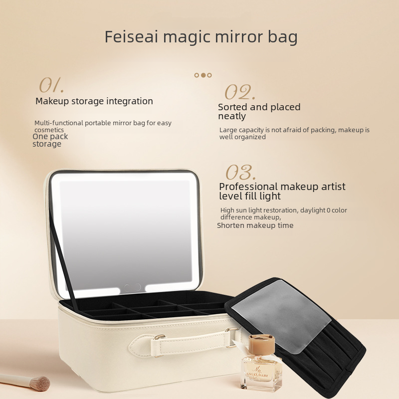 Portable LED Makeup Mirror with Storage for Girls