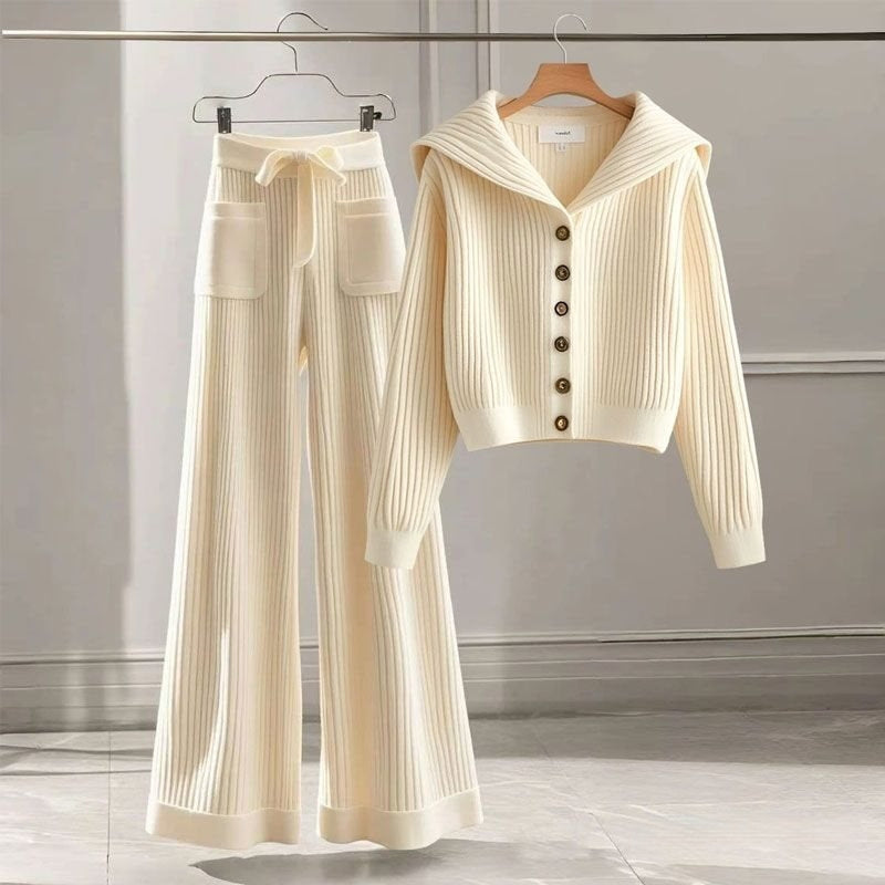 Women's Elegant, Soft And Versatile Knitted Top With Casual Straight-leg Pants
