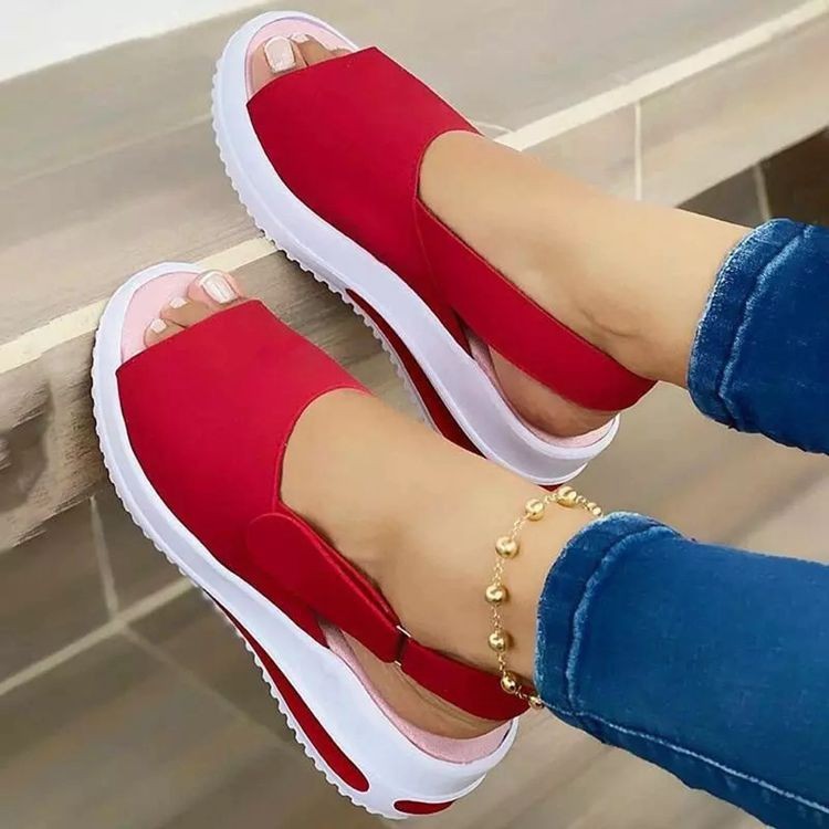 Large Size Thick Sole Heightening Women's Single Shoes Velcro Casual Fish Mouth Sandals