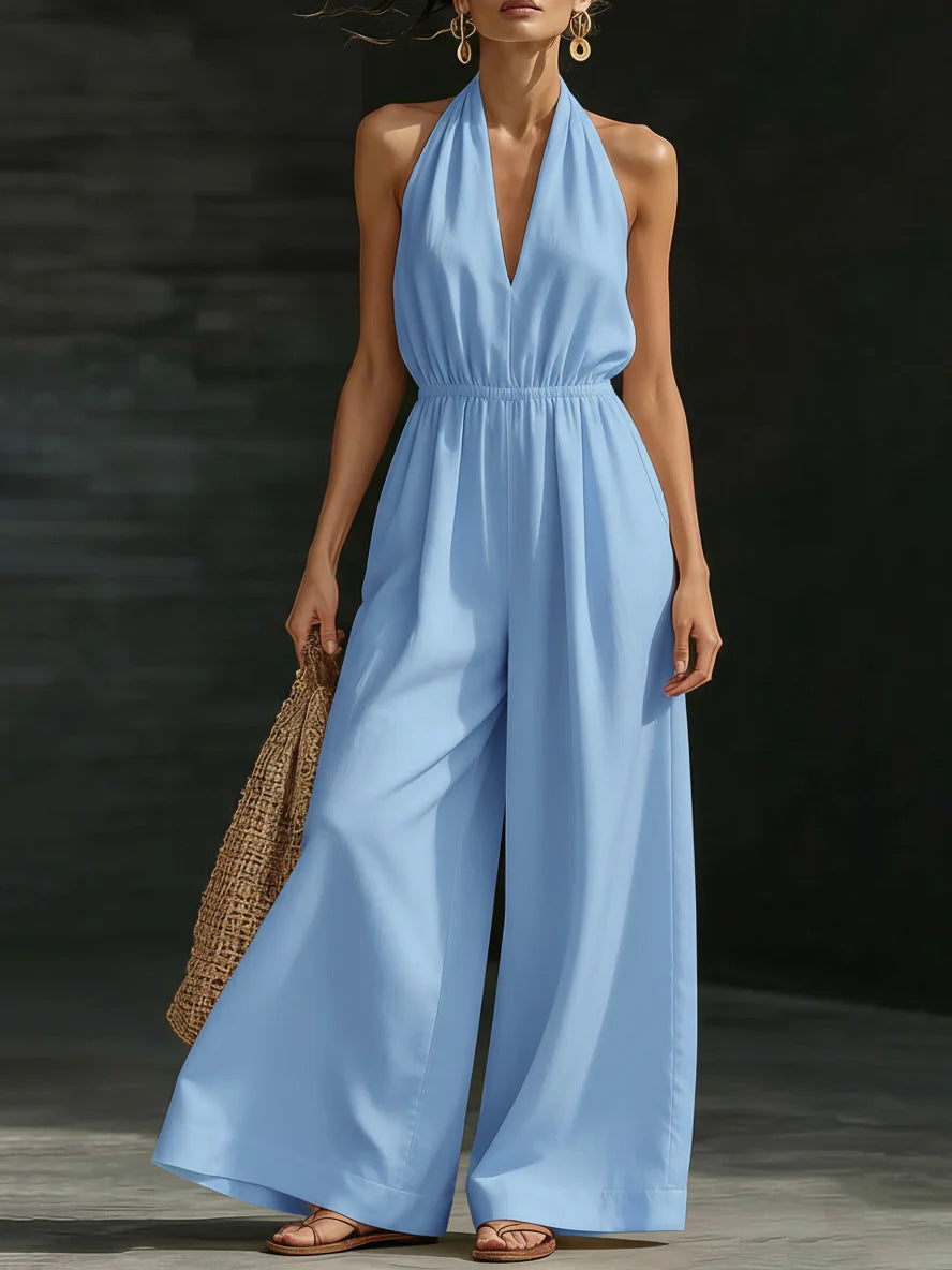 V-neck Halter Neck Jumpsuit For Women