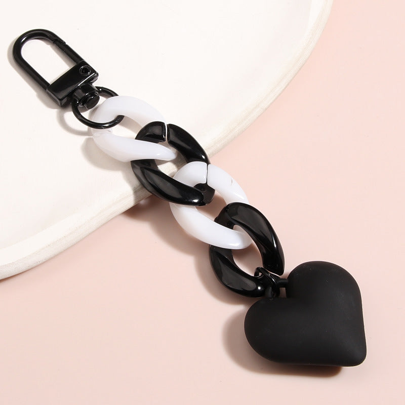 Black Blue Chain Love Heart Xiaohongshu Car Key Ring Hanging Ornaments