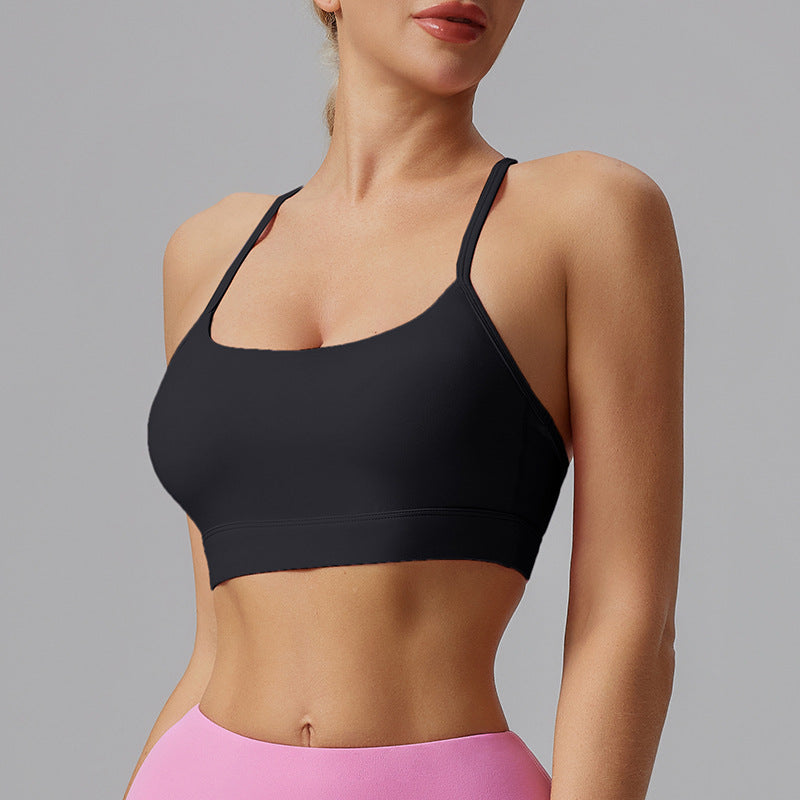 Womens Solid-Colored Versatile Thin-Strap Shock-Absorbing Quick-Drying Yoga Tank Top