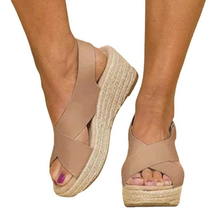 European And American Large Size Wedge Heel Women's Summer New Hemp Rope Platform Sandals And Slippers