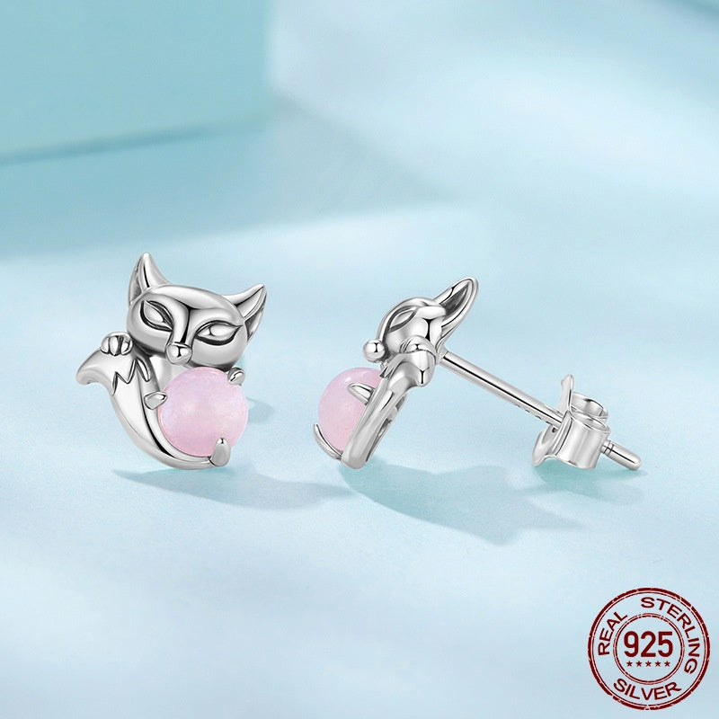 S925 Sterling Silver Fox Stud Earrings