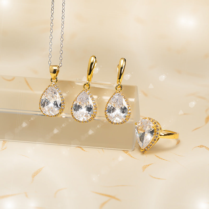 Drop-shaped Zircon Non-fading Ornament Three-piece Set