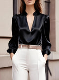 Satin Long Sleeve Slim-fit Professional Style Design Women's Top