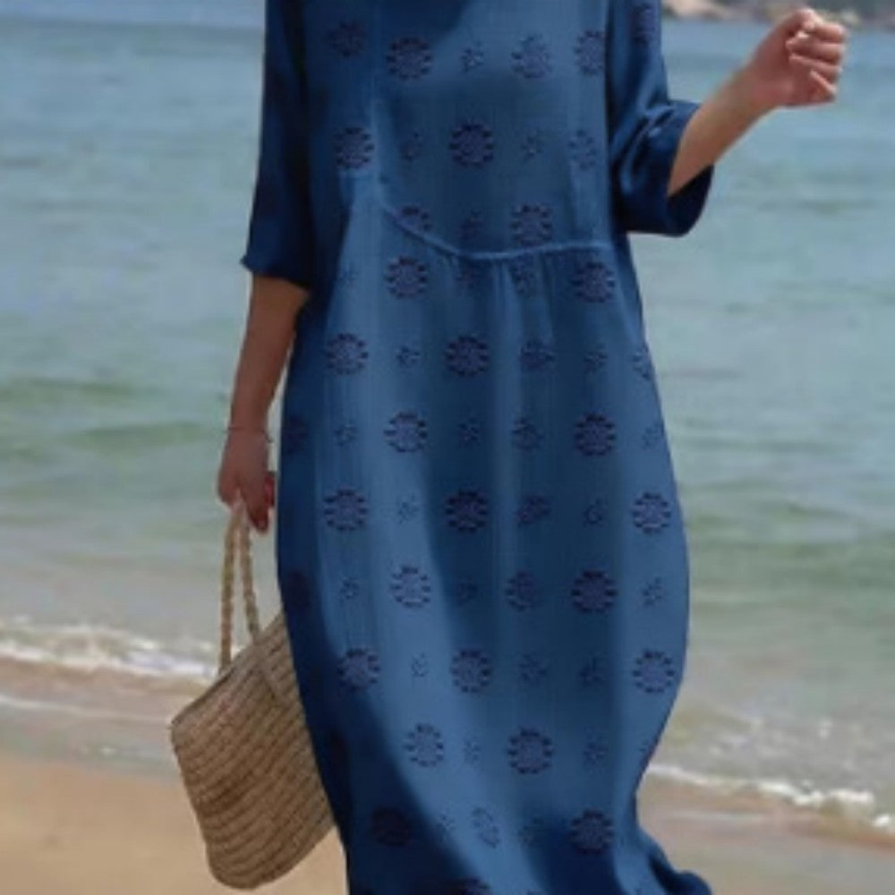 Printed Ladies Long-sleeved Round Neck Dress